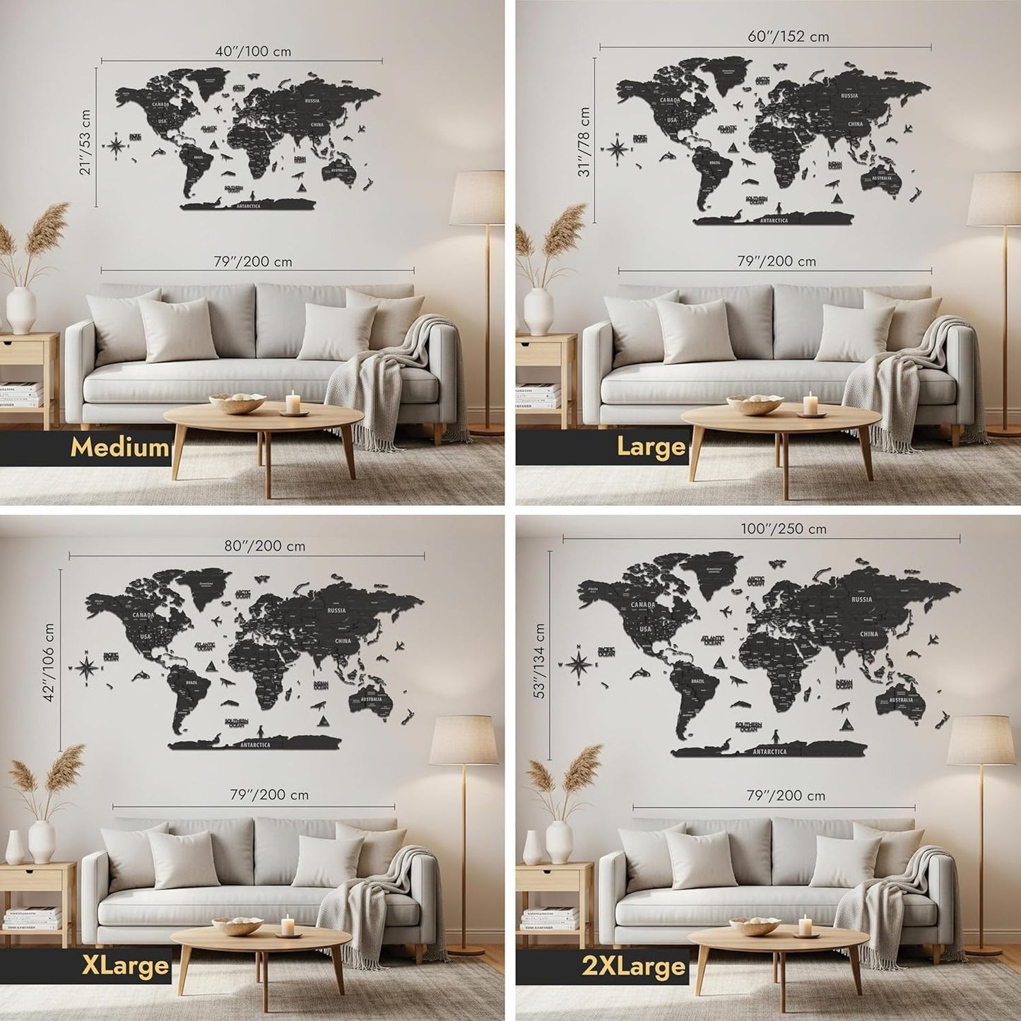 Large World Map Wall Decor – Minimalist Travel Wall Art